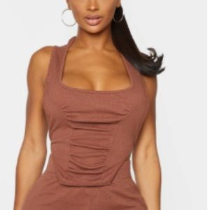 PrettyLittleThing brown crop top (size 14)